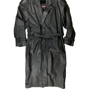 Phase 2 Long Leather Double Breast Trench Coat Men’s Large Black Zip Liner Goth